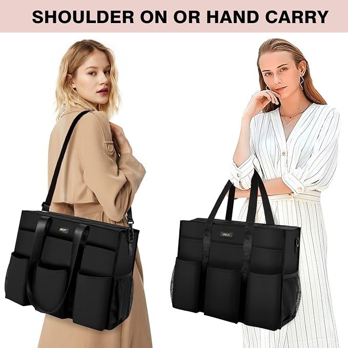 IBFUN Utility Tote Bag with 24 Pockets, Large Teacher Travel Tote for Women | Large Work Tote Bag 2pcs with Zipper for Travel Daily School Teacher Nurse, Large Lightweight Laptop Shoulder Bag Handbag - Image 2