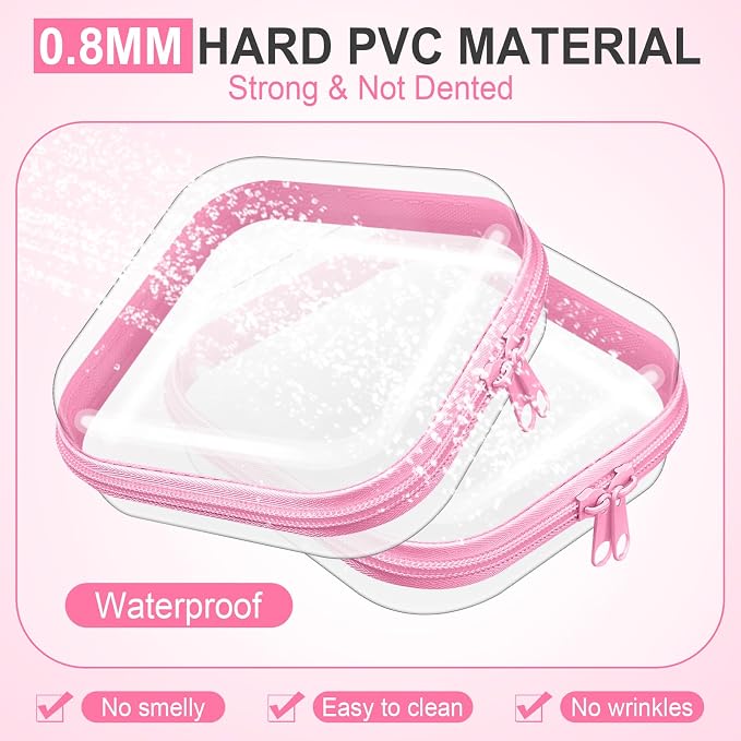 Sanwuta 6 Clear Hard Zipper Case,Pink,5 X 5 X 2 Inch | Pencil Case Pouches ,Makeup Bag,Plastic Toiletry Diaper Bag ,Travel Toy Storage,Waterproof Organizer Bins - Image 4