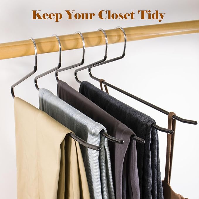 Pants Hangers,50-Pack Clothes Hangers, Non-Slip Open-Ended Pant Hanger,White Metal Hangers Design for Jeans,Slacks,Scarf (Black) - Image 4