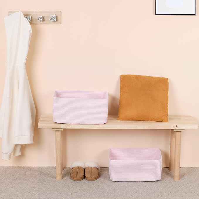 MiniArk Large Storage Baskets for Shelves, 17 x 13 x 7.5” Closet Organizers Bins for Clothes Blanket Towels, Baby Nursery, Toy Baskets Box, Woven Rope Baskets, 3 Packs Light Pink - Image 6