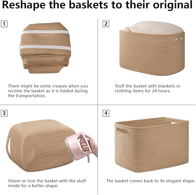 OIAHOMY 4 Pack Storage Baskets for Organizing 15L Cube Storage Bins Yellow | Woven Baskets for Storage Rectangle Small Baskets With Handles Baskets for Shelves Wicker Baskets for Shelves 12.7x9x7.8inch - Image 7