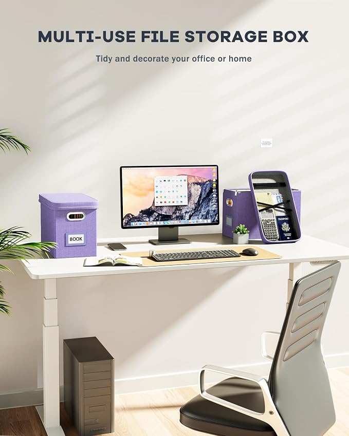 File Organizer Box with Lid, Hanging Filing File Box with Mesh Pocket, Document Organizer Box for Letter Files, Portable Storage Box with Smooth Sliding Rail for Office&Home (1 PCS, Lavender) - Image 6