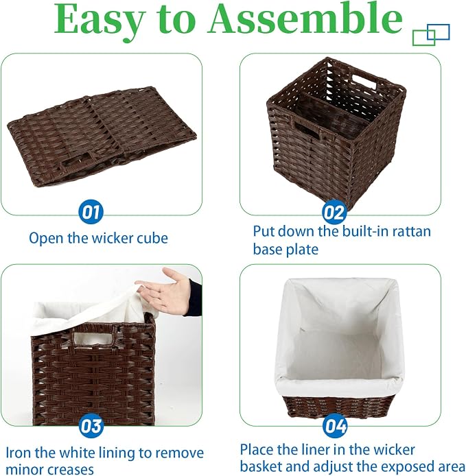 Bidtakay Wicker Storage Baskets with Liners 11x11 Storage Cube Bins for Organizing Imitation Rattan Woven Baskets 2-Pack Woven Storage Baskets with Handles for Pantry-Reddish Brown - Image 7