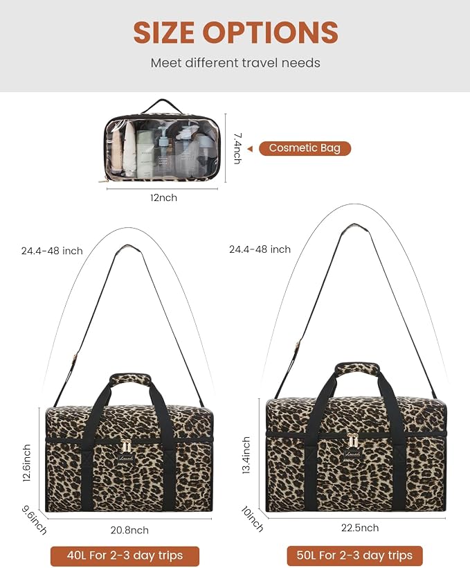 LOVEVOOK Travel Duffle Bag - Weekender & Overnight Bag with Toiletry & Wet Pocket, Carry-On Size, 3pc Set - Image 4