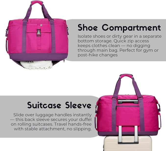 Duffel with Utility Pouch, 40L Weekender Overnight Bag with Shoe Compartment for Travel and Sports (Purple) - Image 6