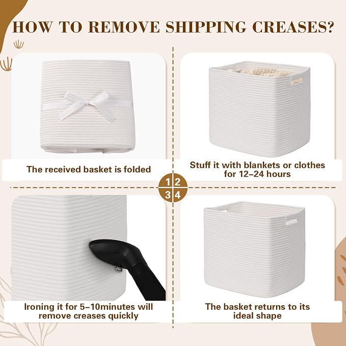 15×13 Inch Storage Cubes, 3 Pack Cube Storage Bins for Organizing, Cotton Rope Woven Baskets for Shelves, Bathroom, Kids Room, Closets, Baby Nursery - Image 9