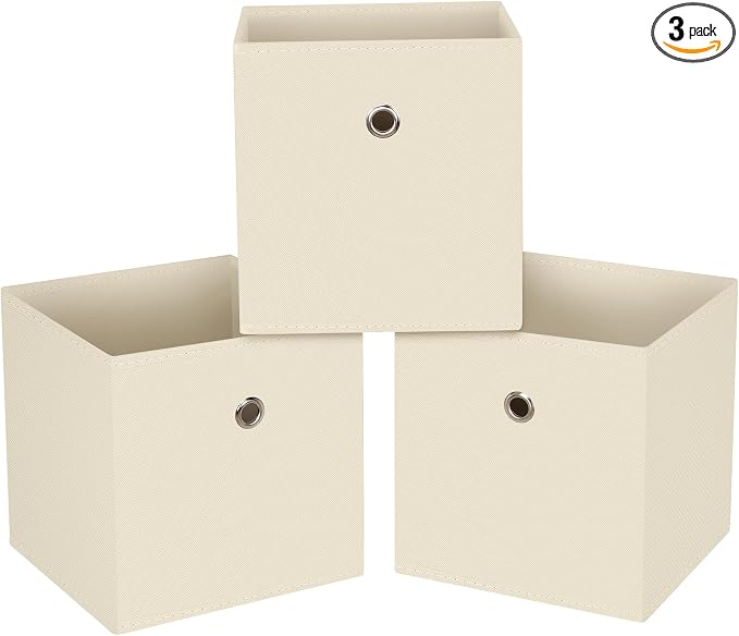 13x13x13 storage cube bins,collapsible fabric storage cubes Decorative storage basket,13 inch Record cube storage box for shelves,shelf,drawer,bathroom organizer,Set of 3 (Creamy-White） by NieEnjoy