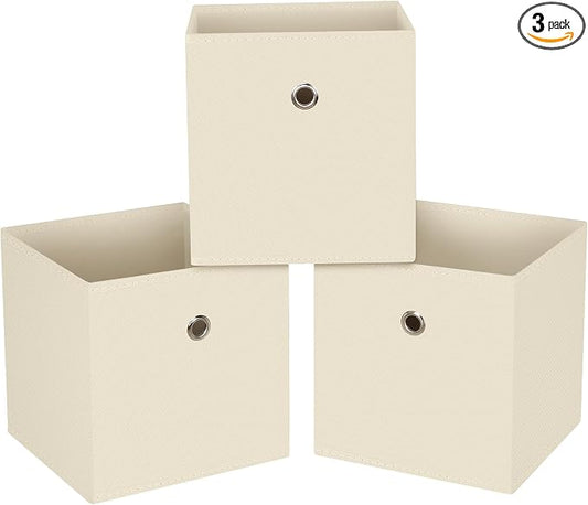 13x13x13 storage cube bins,collapsible fabric storage cubes Decorative storage basket,13 inch Record cube storage box for shelves,shelf,drawer,bathroom organizer,Set of 3 (Creamy-White） by NieEnjoy