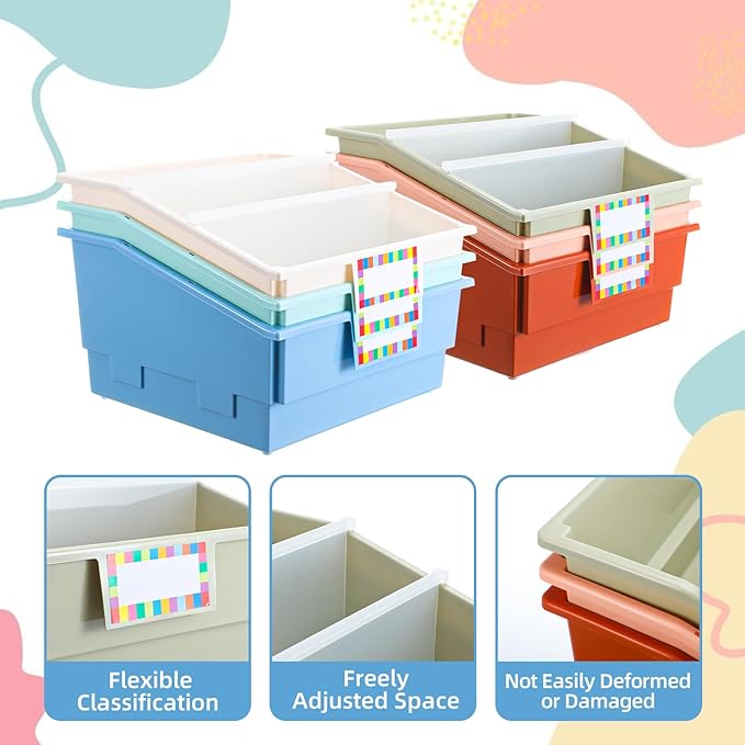 Lineshading 12 Set Picture Book Bin with Divider - Large Plastic Classroom Library Book Bin Shelf Organizer for School, Office, Home, Storage Supplies, Boho Color - Image 3