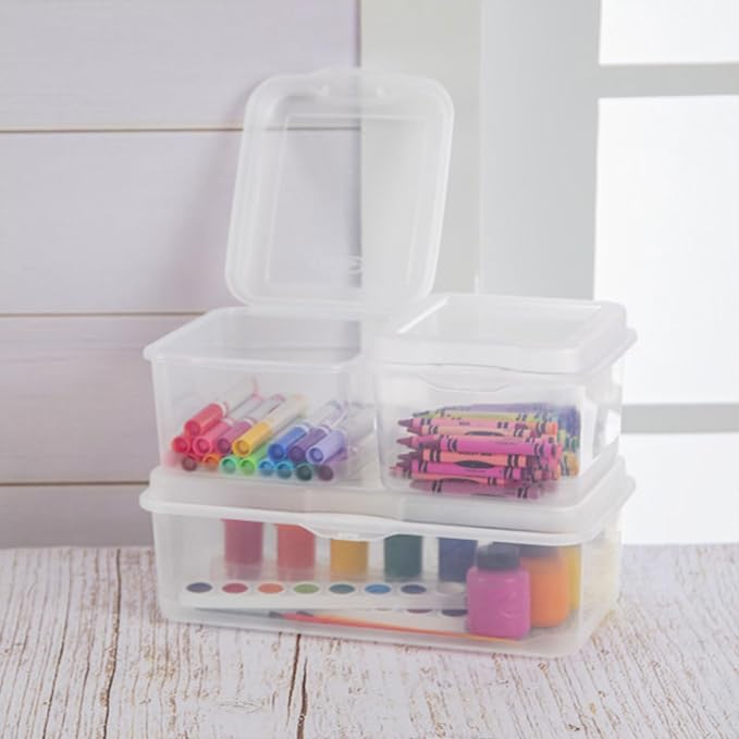 Sterilite 12-Pack FlipTop Stackable Rectangular Storage Bin with Hinging Lid, Clear | Bin with Hinged Lid, Stackable Multipurpose Organizer for Art & Craft Supplies, Accessories, Photos & CDs, Home or Office Use - Image 8