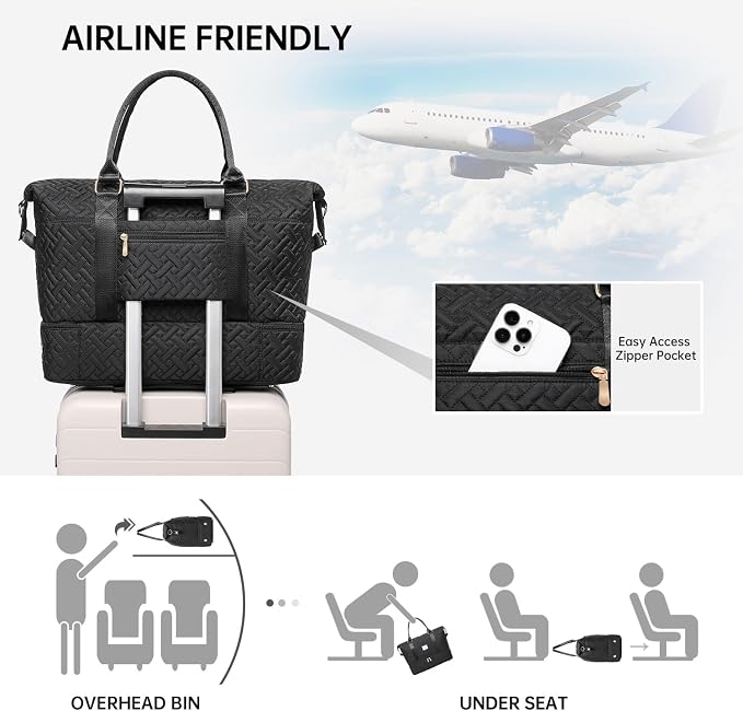 Duffle Bag for Travel, Weekender Bag with Shoe Compartment, Carry On Overnight Bag for Women with Toiletry Bag, Gym Bag with Wet Pocket, Hospital Bags for Labor and Delivery Beige - Image 4