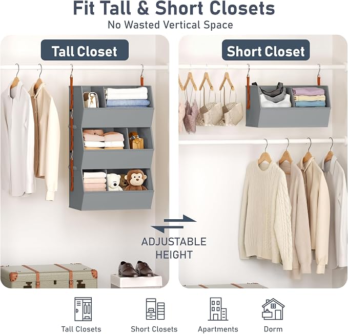 Hanging Closet Organizer Extra Large, Clothes Hanging Shelves for Closet with Divider, Collapsible Closet Storage System, Fabric Storage Bins for Home, Dorm, Rv, Sweaters, Handbags, Underwear, Sock - Image 8