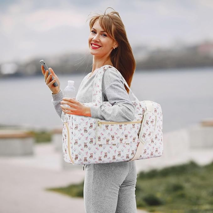 Bunny Quilted Duffle Bag with Shoe Compartment and Toiletry Pouch | Separate Shoe Pocket, Multi External Pockets, Detachable Shoulder Strap, Luggage Sleeve For Travel - Image 7