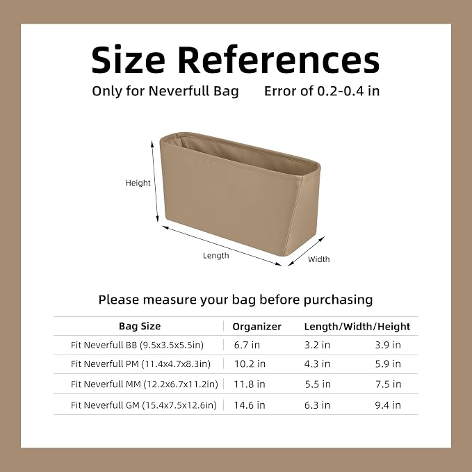 DGAZ Silk Purse Organizer Insert for Neverfullbag(Chai,BB) | Soft and Lightweight,Perfect Fit,Multi-pocket Storage,Bag Protector,Luxury Bag Care,Handmade,for Smooth Bag Organizer - Image 7