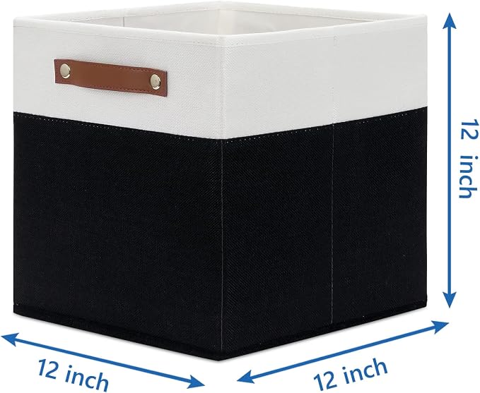 Temary Foldable Storage Cubes Set of 4 - Organizers with Handles, Decorative Storage Boxes for Home, Office (White&Black) - Image 2