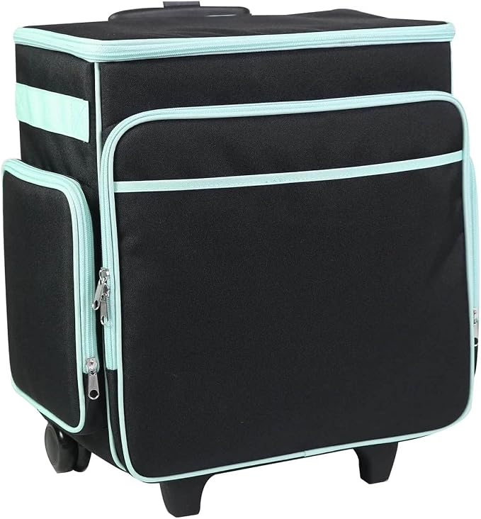Everything Mary Rolling Scrapbook Tote – Black & Teal Craft Bag with Wheels – Organizer Case for Scrapbooking, Papercraft, Art Supplies & Creative Tools by EverythingMary