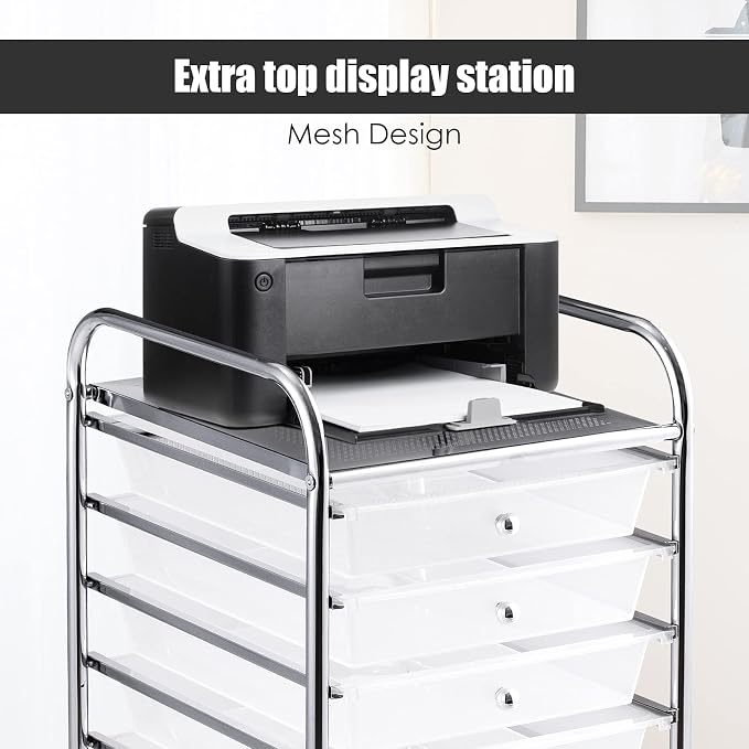 GOFLAME 10-Drawer Rolling Storage Drawer Cart, Utility Cart with Removable Drawers & Metal Frame, Mobile Art Craft Drawer Cart with Lockable Wheels for Home, Office, Studio, School, Clear - Image 7