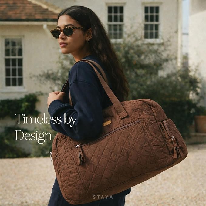 Staya Hospital Bag for Labor & Delivery - Quilted Weekender Bag for Women | Soft cotton quilted duffle, carry-on size, overnight & weekender bag, roomy with pockets, shoulder strap included - Image 7