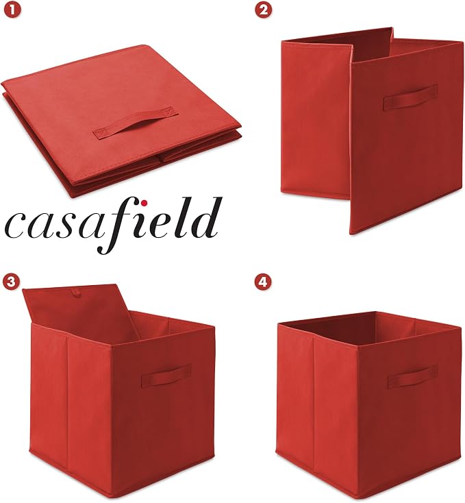 Casafield Set of 12 Collapsible Fabric Cube Storage Bins, Red - 13" Foldable Cloth Baskets for Shelves, Cubby Organizers & More - Image 6