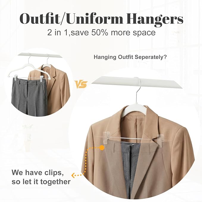 HOUSE DAY Velvet Skirt Hangers 24 Pack, White Velvet Hanger with Adjustable Clips, Space Saving Slim Pant Hangers, Heavy Duty Non Slip Clip Hanger for Pants, Skirts, Shorts | Velvet Hanger with Adjustable Clips, Space Saving Velvet Pant Hangers, Heavy ... - Image 5