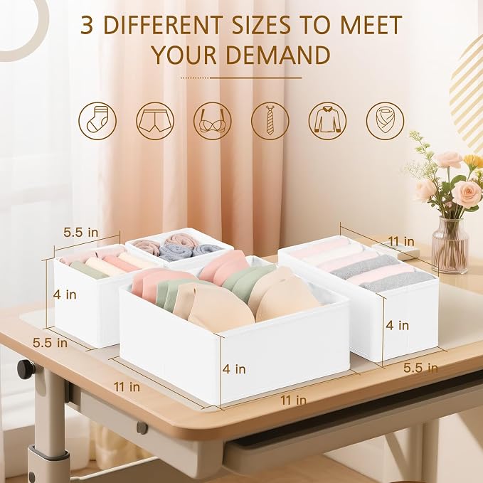15 Pack Drawer Organizer for Clothes, Foldable Dresser Dividers with 3 Sizes, Fabric Storage Bins – White - Image 6