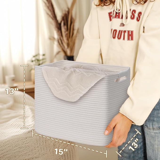 15×13 Inch Storage Cubes, 3 Pack Cube Storage Bins for Organizing, Cotton Rope Woven Baskets for Shelves, Bathroom, Kids Room, Closets, Baby Nursery - Image 6