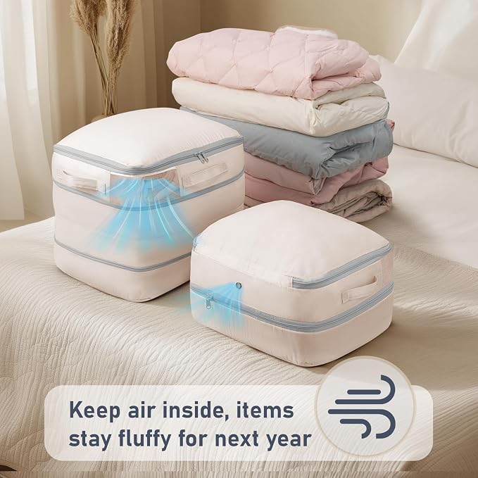 DIMJ Compression Storage Bags 6 Pack - Blanket Storage Bags with Window Zipper, Ultra Space Saving Self Compression Organizer for Puffer Jacket, Bedding, Lightweight Comforter Duvet, Sweater - Image 3