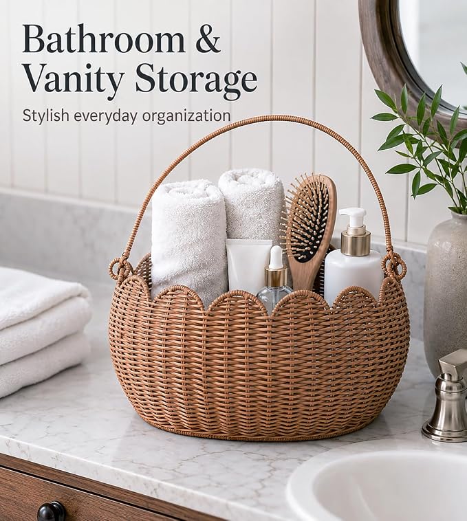 Large Wicker Picnic Basket, Handwoven Garden Harvest Basket for Gathering Vegetables Flowers Fruits, Woven Rattan Style Basket with Handles for Picnic Outdoor Storage Gardening Organization - Image 4