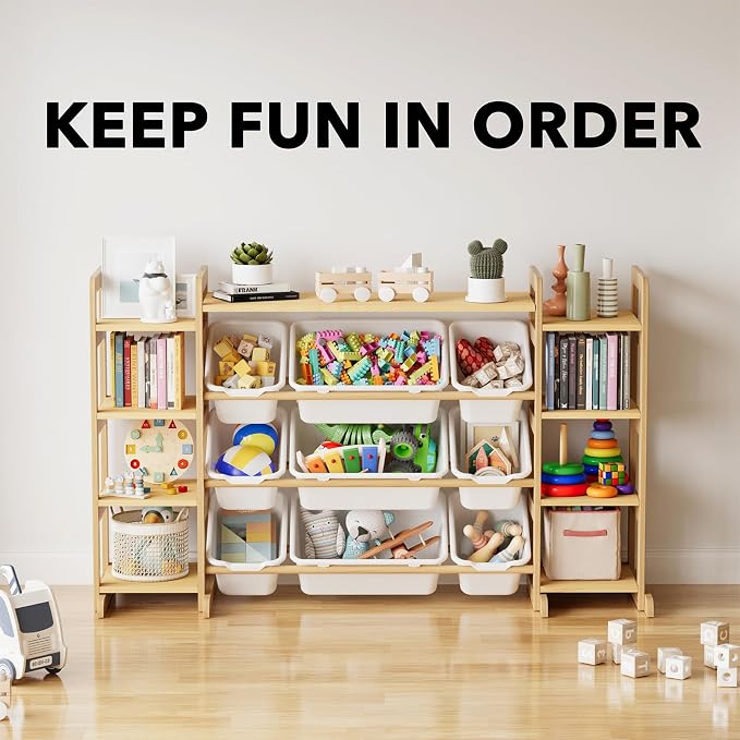 SpaceAid Large Toy Storage Organizer 9 Shelves 9 Bins, Toy Organizers Storage Bookshelf, Kids Bin Shelf Toys Box Bookcase for Bedroom Playroom Organization Room Decor, White - Image 6