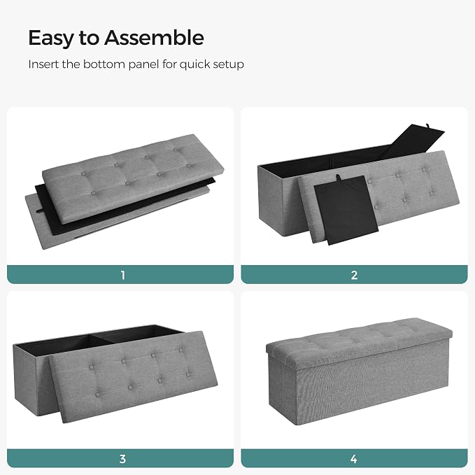 SONGMICS MAZIE Collection - 43 Inches Ottoman Storage Bench, 35 Gal. Folding Chest with Breathable Linen-Look Fabric, Load up to 660 lb, for Entryway, Living Room, Bedroom, Light Gray ULSF077G05 - Image 9
