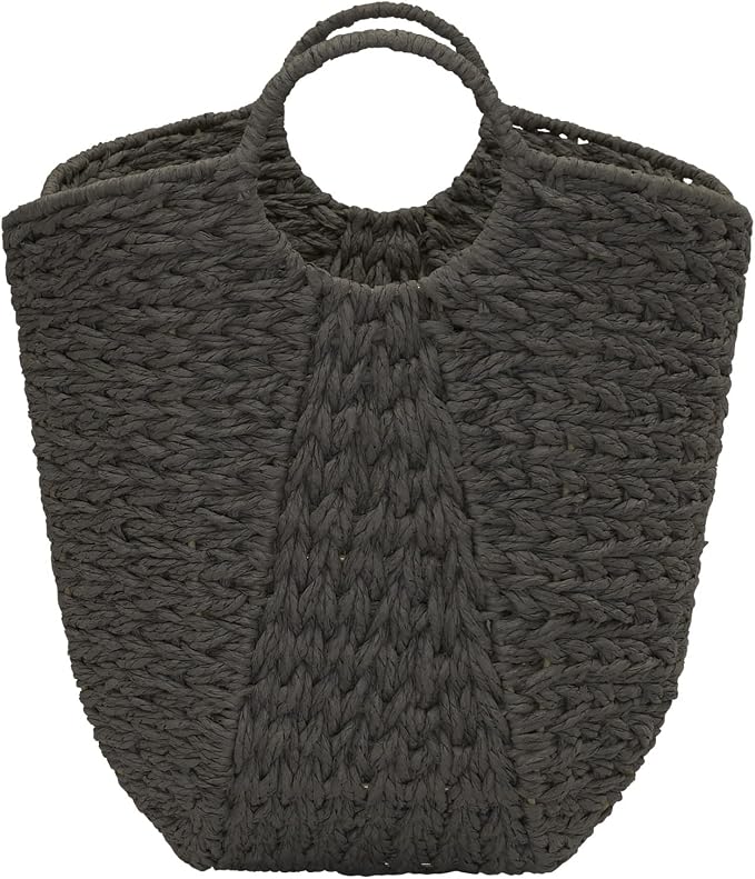 Household Essentials Handwoven Paper Rope Storage Basket with Metal Frame and Handles, Gray - Image 3