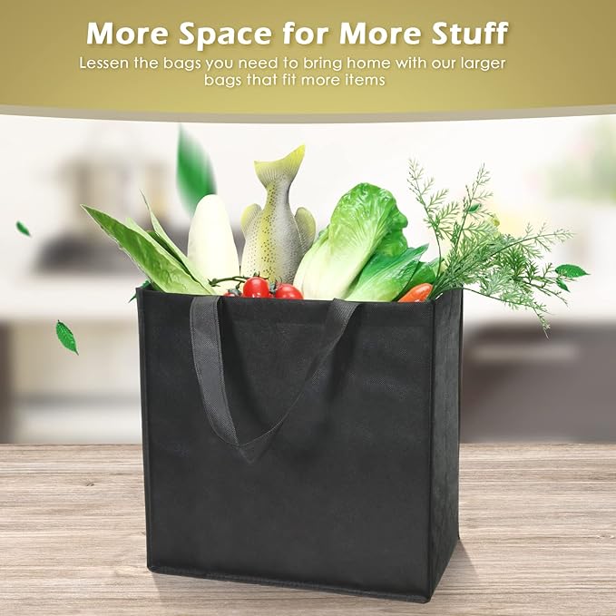 Reginary 100 PCS Non Woven Tote Bags Bulk,Black | Reusable Shopping Bags with Handles, Stores, Groceries Markets, Events Gift, Party Supplies - Image 4