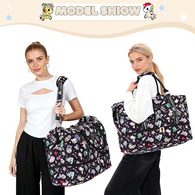 tokidoki Travel Duffle Bag, Weekender with Shoe Compartment Toiletry Bag | many compartments: laptop sleeve, wet-dry pocket, trolley sleeve. Includes toiletry bag. Carry-on. - Image 9