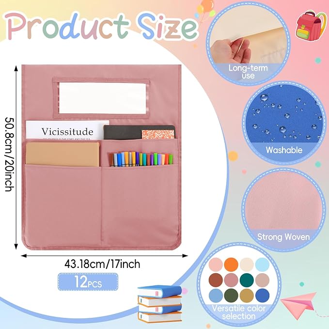 gisgfim 12 Pcs Chair Pockets for Classroom 16.7 x 19.3 Inch s with Name Tag Chairback 3 Pockets Chairs Seat Back Organizer for Elementary School Daycare Home Supply (Light Boho) - Image 2