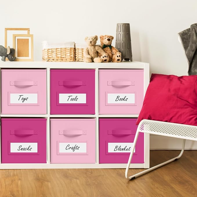 Teenyyou 10 Pack Fabric Storage Cubes 11 Inch Collapsible Cube Bins with Label Window & Handle Foldable Organizers Baskets for Shelf Closet Nursery Kids Room Clothes Book Toy(Pink, Rose Red) - Image 2