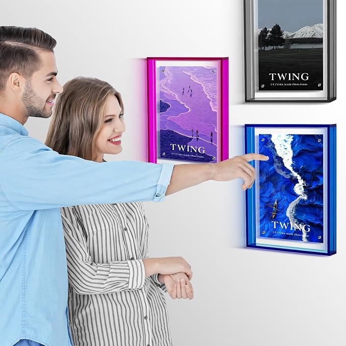 5x7 Picture Frame Magnetic Colored Acrylic Photo Frame Self Standing | Wall Mounting/Tabletop Display, Purple Floating Picture Frame, 5x7/5x5/4x6, Horizontal and Vertical Formats (1 Pack) - Image 8