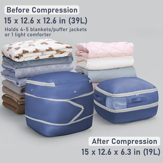 DIMJ Compression Storage Bags 8 Pack - Blanket Storage Bags with Window Zipper, Ultra Space Saving Self Compression Organizer for Puffer Jacket, Bedding, Lightweight Comforter Duvet, Sweater, Sheet - Image 2