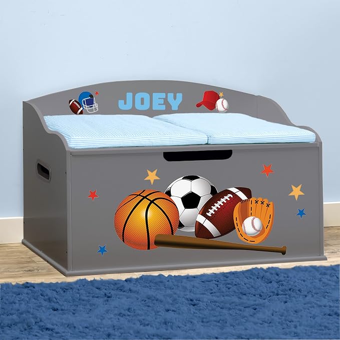DIBSIES Personalized Creative Wonders Toy Box, Sports, 30 x 19.25 x 18 inches, Soft-Close Lid (Dovetail Grey) - Image 2