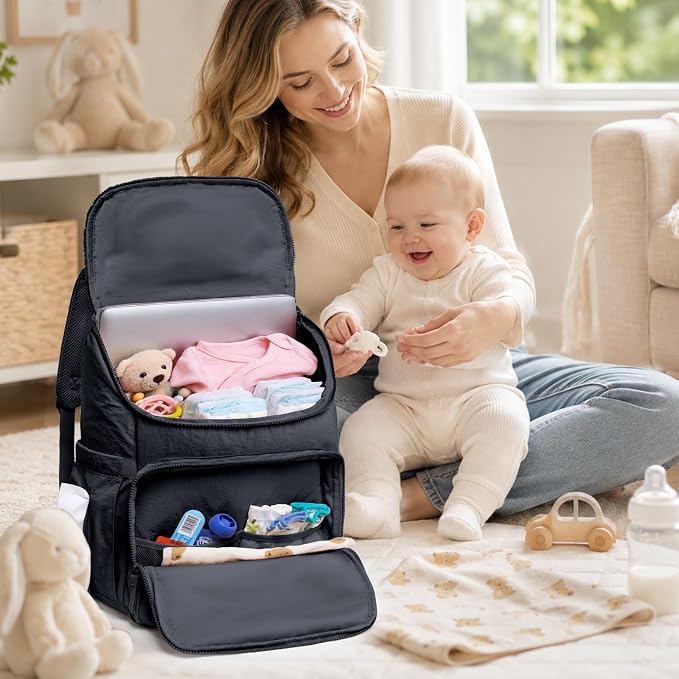 Puffy Diaper Bag Backpack for Mom, Lightweight Quilted Baby Bag with Waterproof Changing Pad, Large Travel Diaper Backpack with Insulated Bottle Pockets, Wipes Pocket, Stroller Straps - Image 2