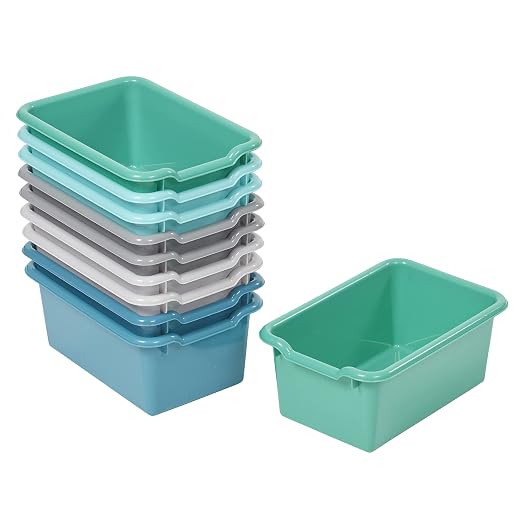 ECR4Kids Scoop Front Storage Bins, Multipurpose Organization, Contemporary, 10-Piece | Durable plastic, GREENGUARD Gold Certified, 1.2 gallon capacity, lightweight & nestable, built-in handle, classroom/home use by ECR4Kids