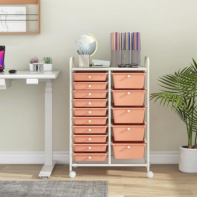 15 Drawer Rolling Storage Cart, Rolling Cart with Drawers for Classroom, Art Supply Craft Organizer on Wheel with Metal Frame & Handles for Home Office School - Image 7