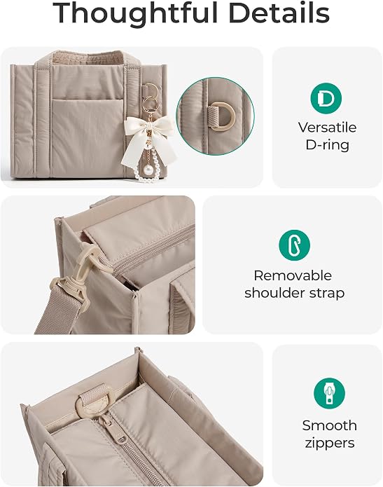 BAGSMART Boxy Tote Bag for Women, Crossbody Work Bag with Zipper | 3 Sizes Small Mini Tote Bag, Inner Tumbler Pocket Crush Bow Should Bag for Travel Work College - Image 6