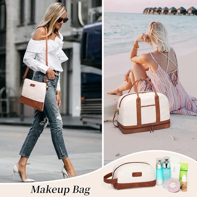 Weekender Bag for Women Canvas Overnight Bag Large Travel Tote Bag Carry on Shoulder Duffle Bag With Shoe Compartment,Perfect for Travel/Daily Use/Birthday Gift … - Image 2