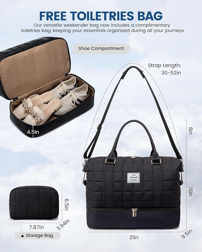 LOVEVOOK Puffer Weekender Bags for Women, Carry On Overnight Bag with Toiletry Bag, Gym Duffel Bag with Wet Pocket, 2Pcs Set - Image 2