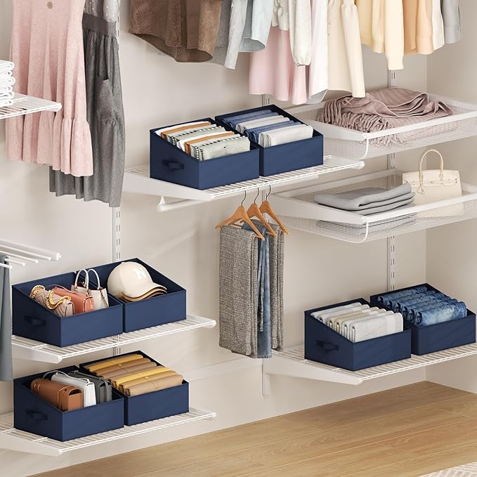 DIMJ Closet Storage Bins 12 Pack - Fabric Storage Baskets for Shelves, Collapsible Clothes Organizer with Handles, Trapezoid Shelf Organization Storage Cubes for Purse, Toys, Books, Towel, Clothes - Image 3