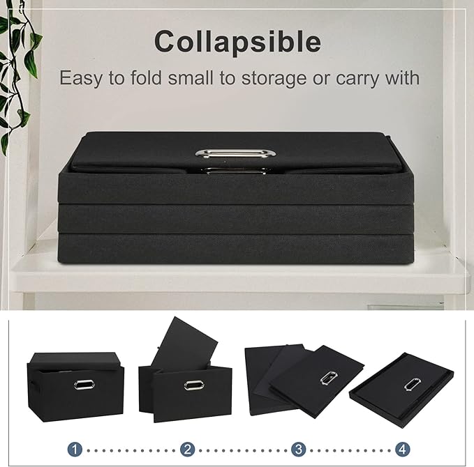 Graciadeco Medium 15" 21 Quart Collapsible Stackable Storage Bins with Lids, 5 Packs Black Foldable Fabric Closet Storage Boxes with Lids, Lidded Heavy-duty Linen Baskets(15x11x8) | 21 Quart 5 Pack Black Collapsible Stackable Linen Fabric 4 Handles Bed... - Image 5