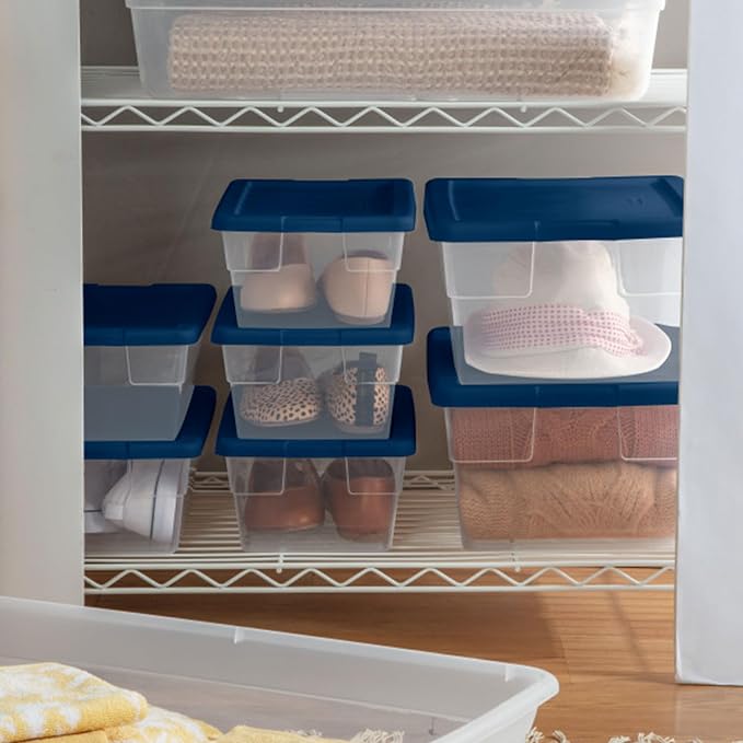 Sterilite Stackable 6 Quart Clear Home Storage Box with Handles and Blue Lid for Efficient, Space Saving Household Storage and Organization (30 Pack) - Image 3