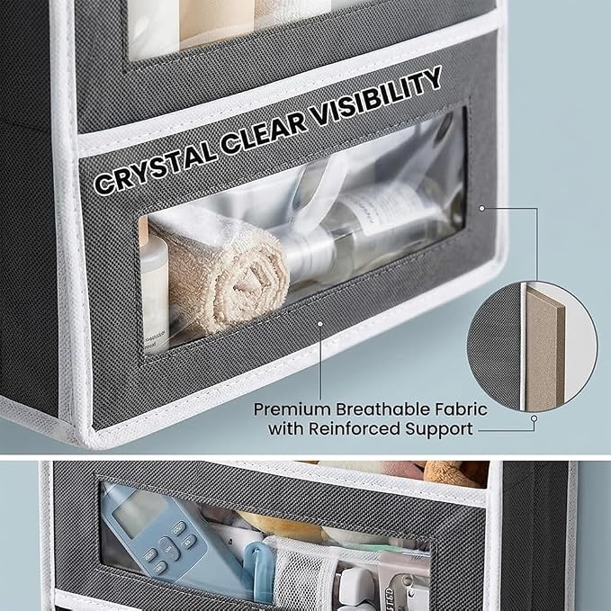 SakerPlus Five Tier Over The Door Organizer, Hanging Door Storage Organizer with Clear Windows and Side Pockets, Behind Door Storage for Bedroom Bathroom Pantry Nursery Closet (Black) - Image 3