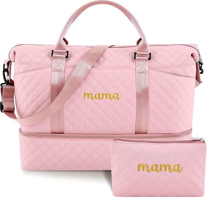 Dansydaisy Mama Hospital Bag for Women Labor Delivery,Pink | Travel Duffle Bag with Shoe Compartment and Toiletry Pouch Waterproof Weekender Bag for Women Pregnancy Overnight Gym Gift by Dansydaisy