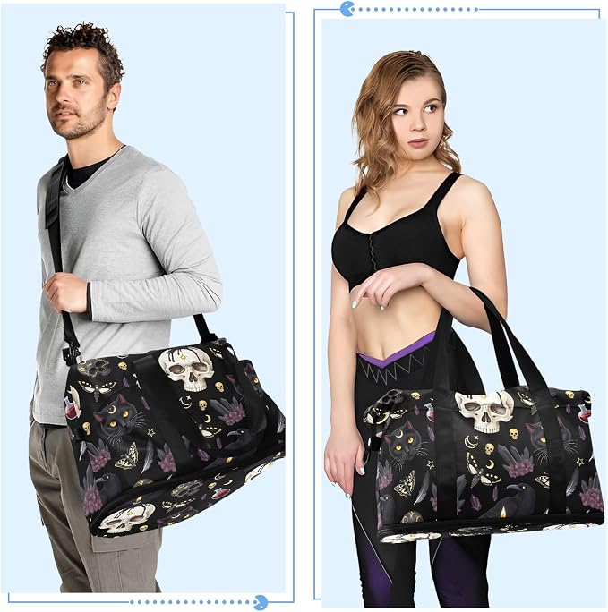 Goth Skull Moth Sports Duffel Tote Bag - Wet Pocket Weekender Overnight Gym Carry On Hospital Bag for Women Men - Image 5